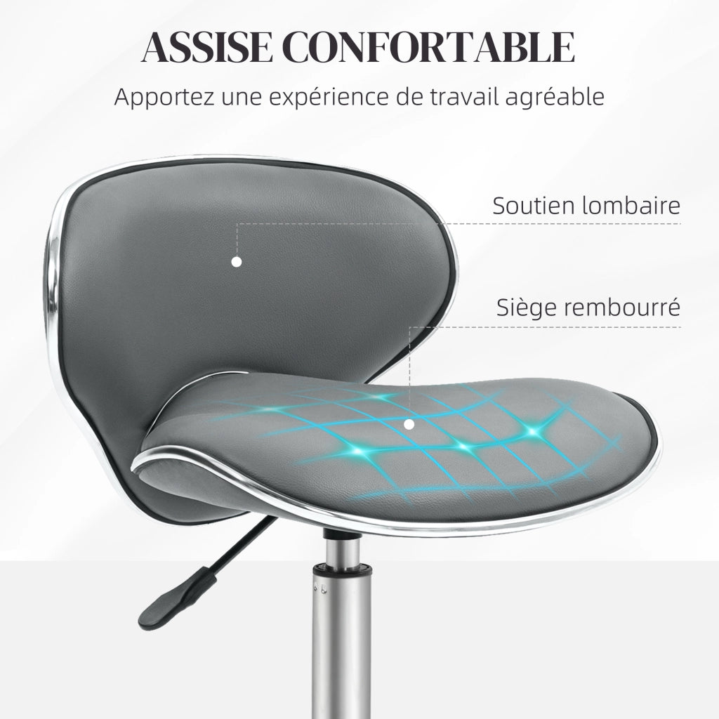 Sgabello da lavoro regolabile con schienale e ruote ¨C zephmum ¨C grigio 44-56 cm