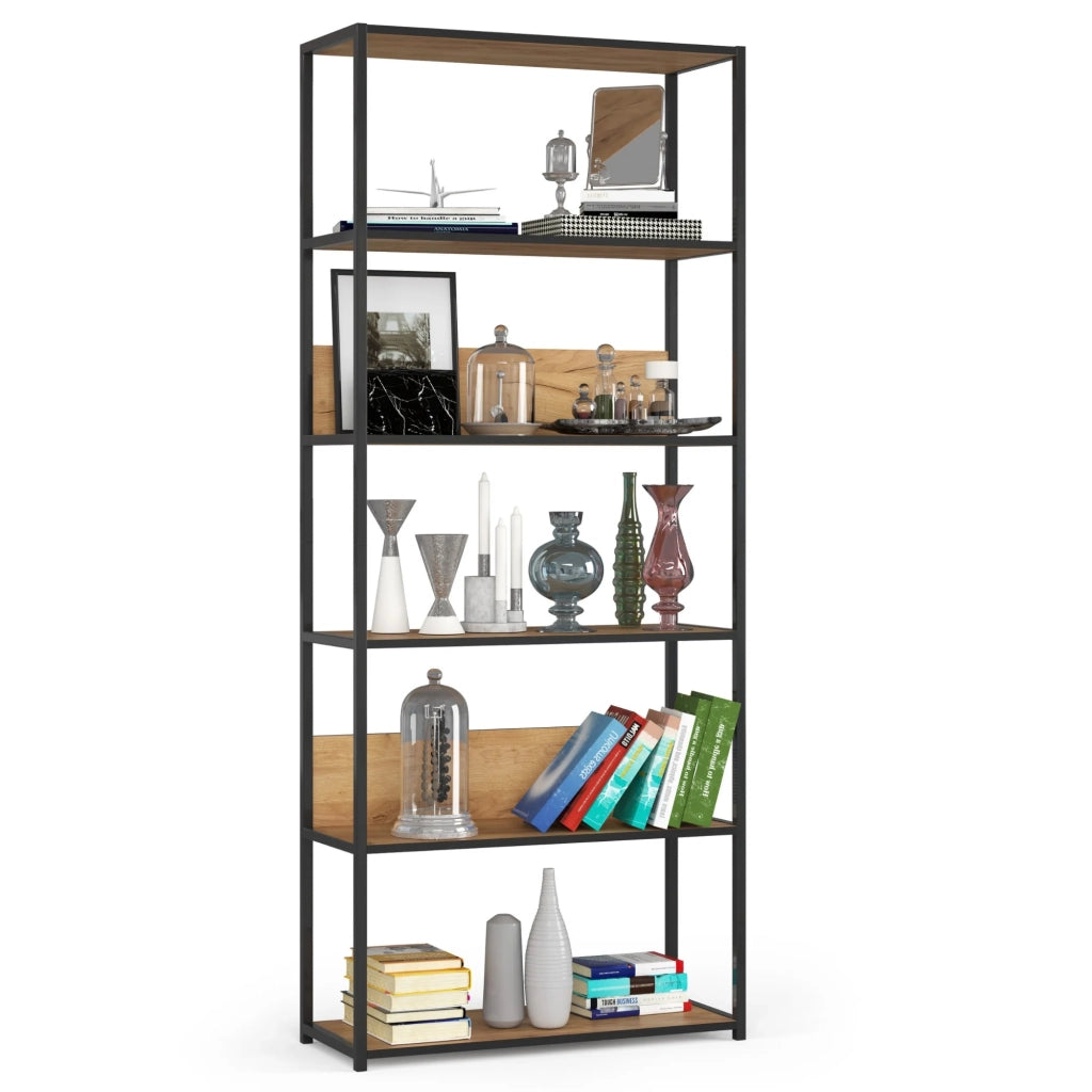 Scaffale stile industriale con ripiani in legno 80 cm Nera, Quercia Craft 80x32x192 cm