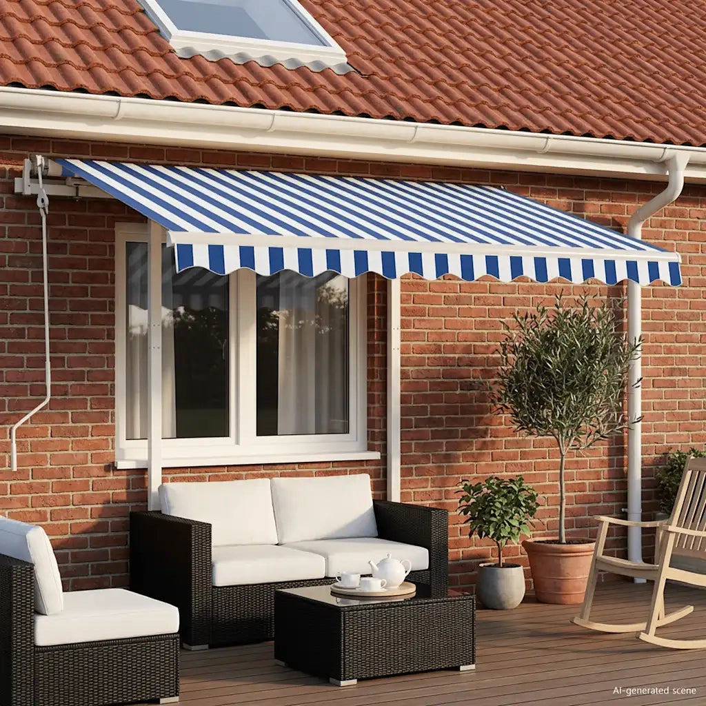 Tenda da Sole Retrattile Manuale con Pali 3,5x2,5m Blu e Bianca 3069916