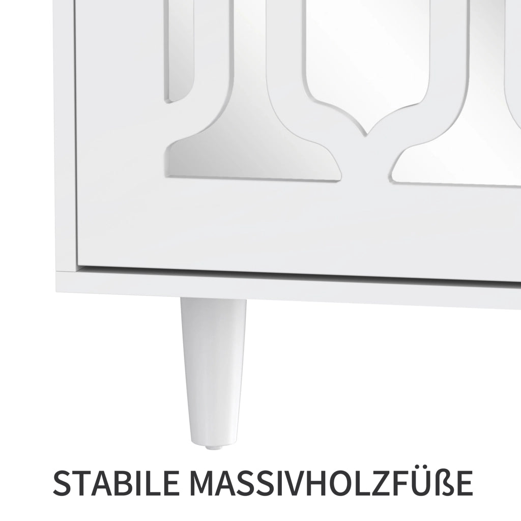 Credenza bianca a specchio con 2 ante, 4 cassetti e ripiano interno per soggiorno e ingresso 147,5 × 40 × 102 cm