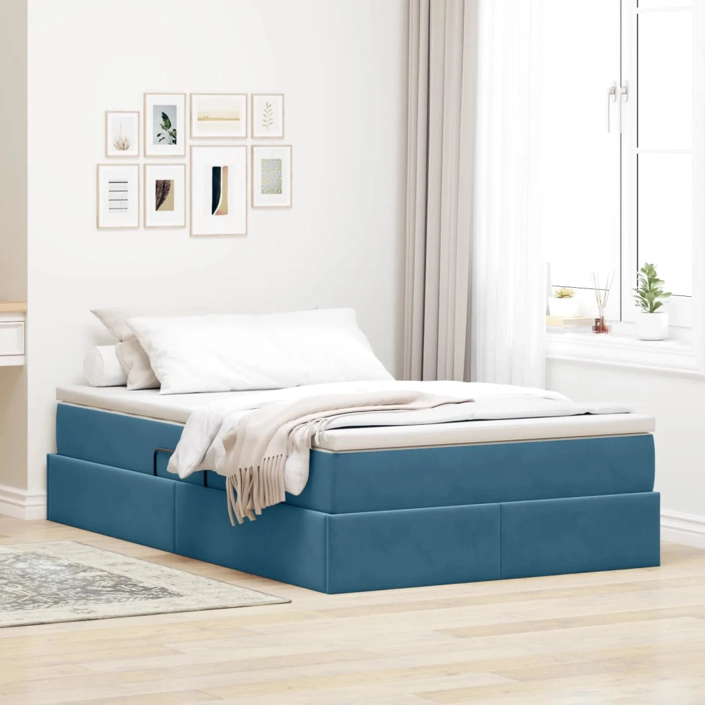 Letto con contenitore e materasso Blu 120 x 190 cm Velluto