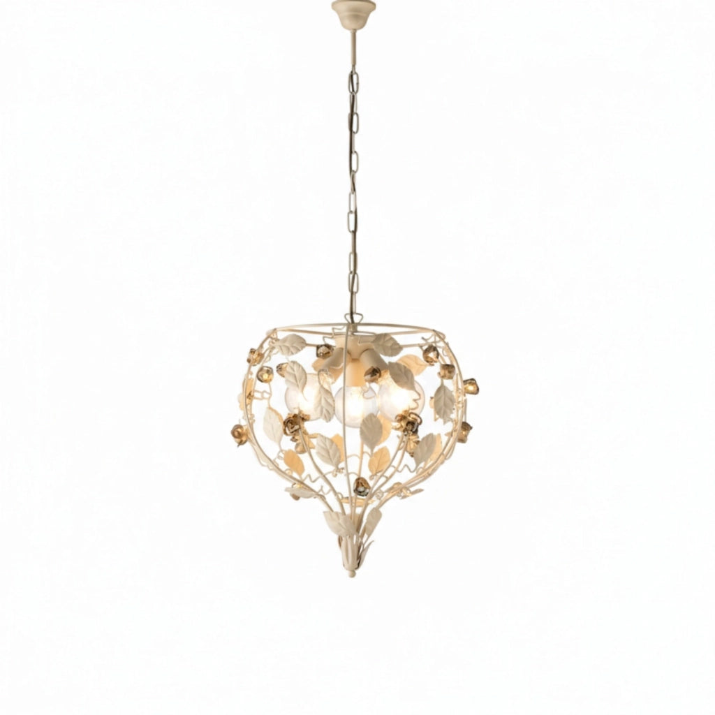 Lampadario Shabby Chic Bella Metallo Avorio Oro 3 Luci E27