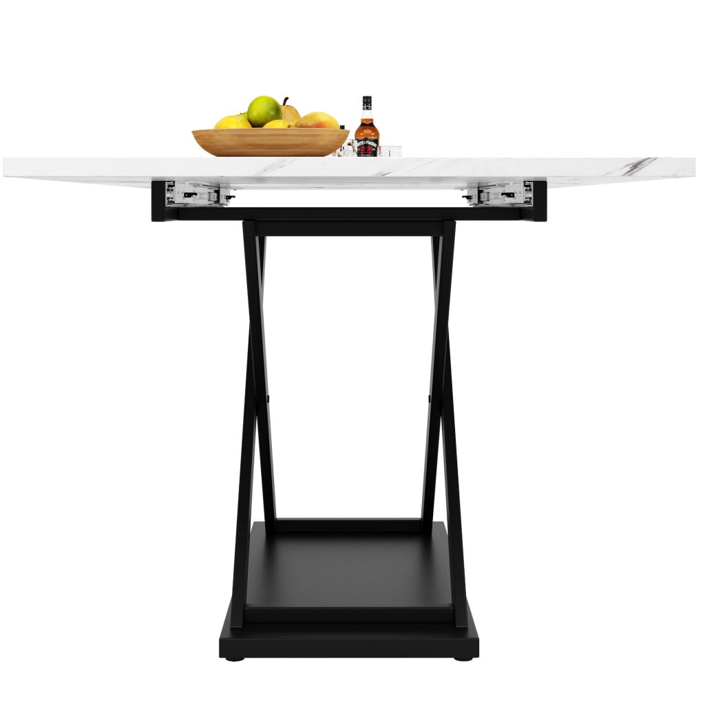Tavolo da pranzo allungabile 120-160x80x75 cm; MDF e metallo; bianco e nero