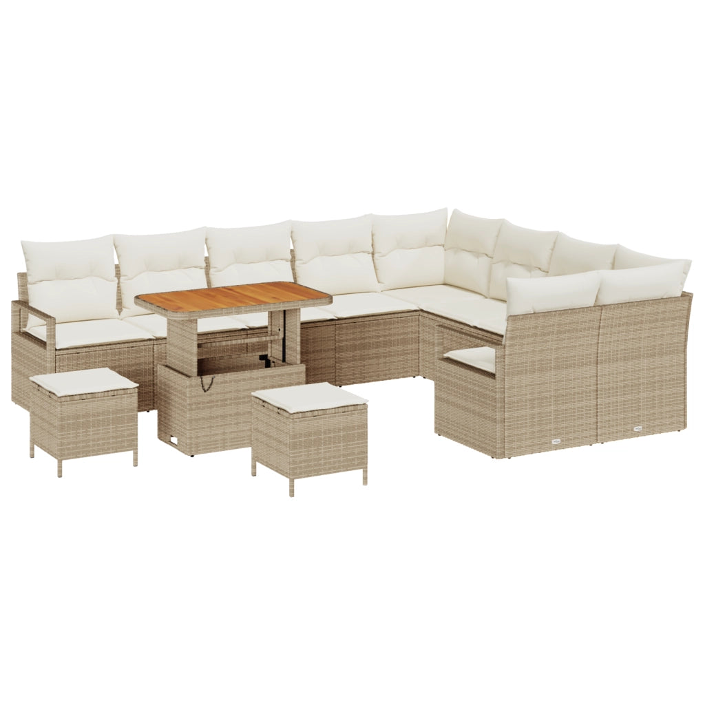 Set Divano da Giardino  12 Pezzi con Cuscini Beige Rattan Poli Acacia
