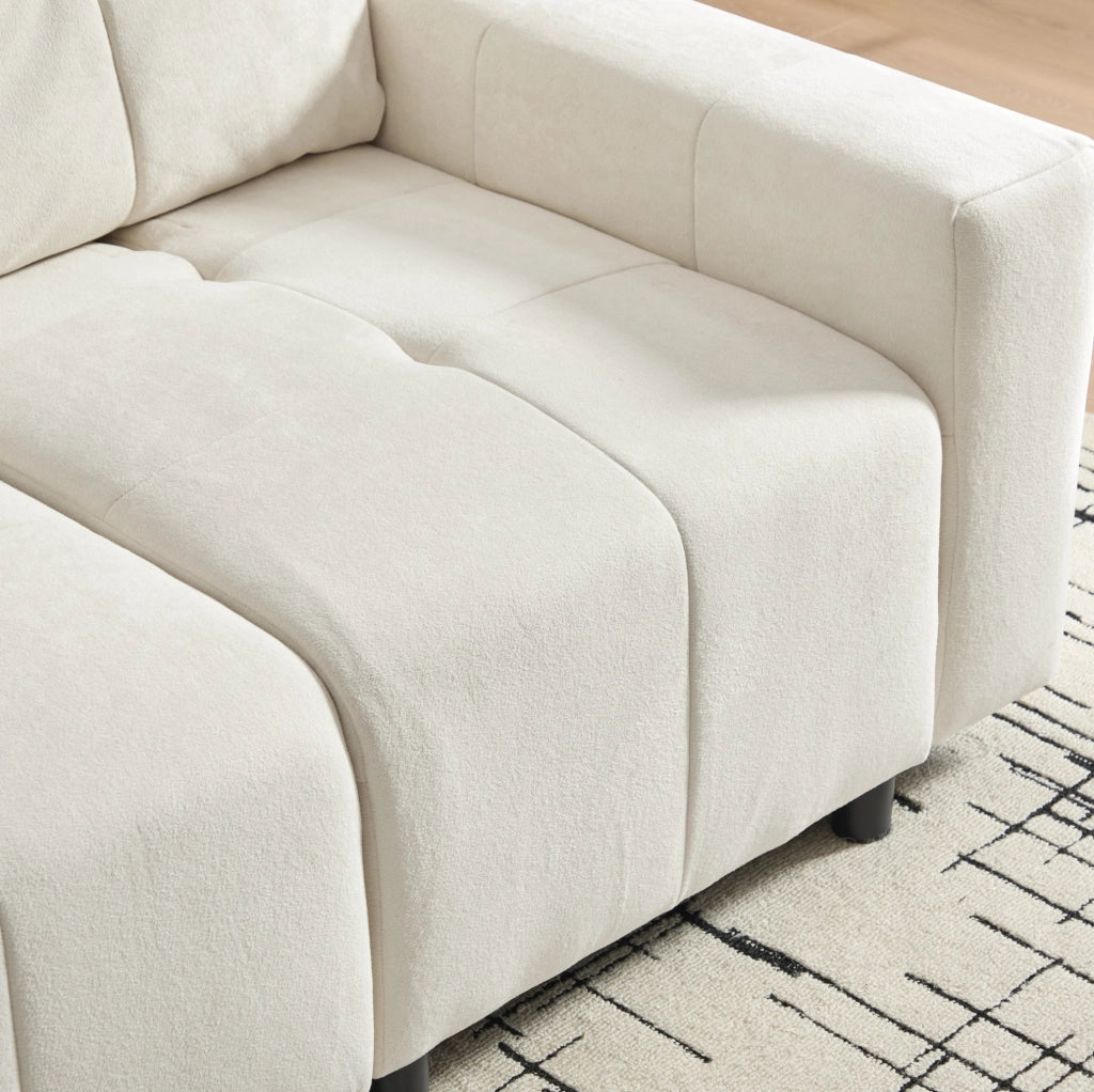 Divano letto 213x94x84 cm con schienale regolabile; 3 posti; in chenille beige bianco