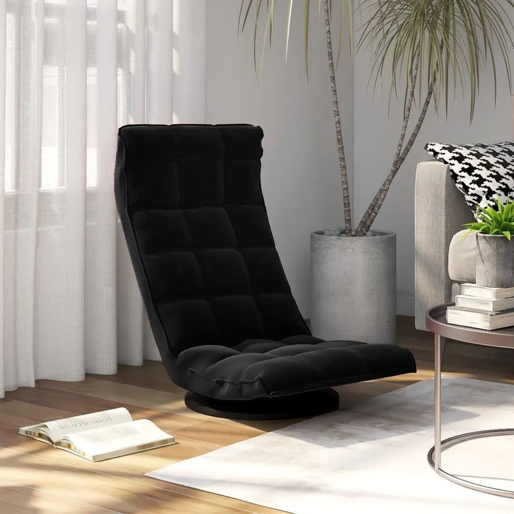 Sedia da Pavimento Girevole Nera in Velluto CFW8179828