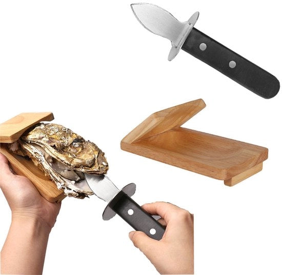 Set a doppia - Set per ostriche - Ostrica con supporto in legno - Spiedo per ostriche - Attrezzatura per frutti di mare - Progettazione ergonomico - Facile da utilizzare e da pulire