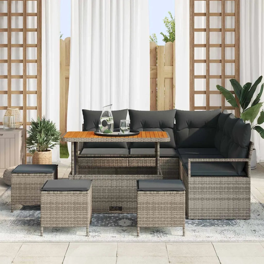 Set Divano da Giardino con cuscino con cuscino 9 pcs Grigio