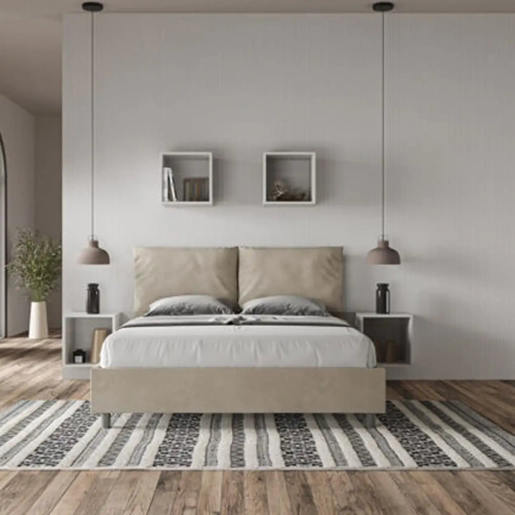 Letto matrimoniale senza rete imbottito 160x190 microfibra sabbia Antea
