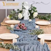 Tavolo da pranzo 90 x 300 cm stoffato blu scuro in stoffa rustica boho - decorazione da tavola per matrimoni - decorazioni da tavola per feste e doccia di benedizione