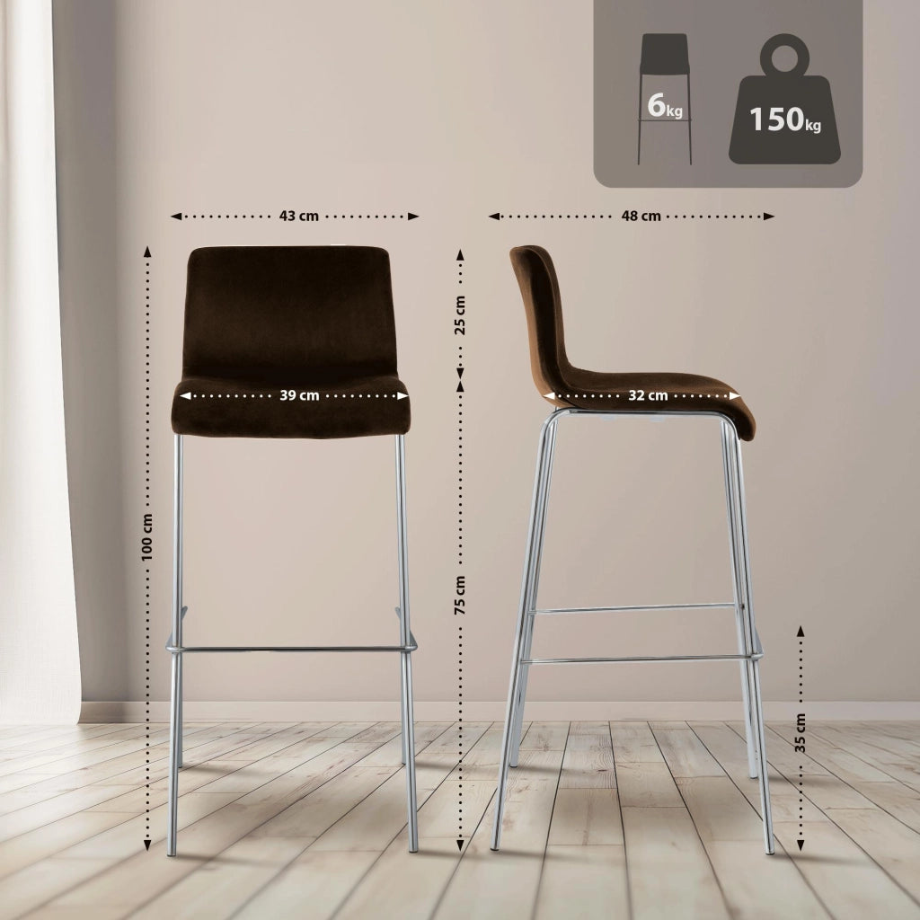 Sgabello Hover Velluto Base a Quattro Gambe Cromata marrone