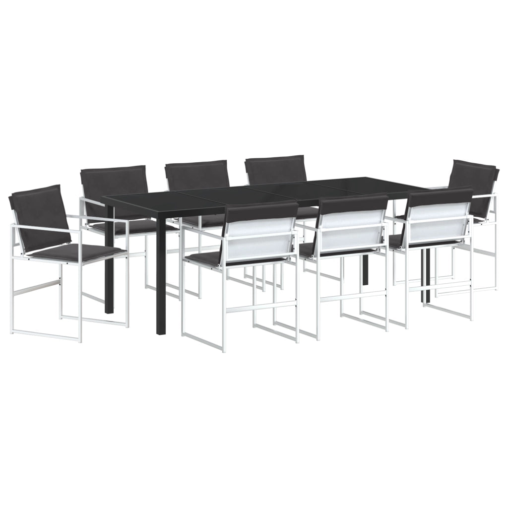 Set da pranzo da giardino 9 pezzi con cuscini Bianchi in Textilene e Acciaio