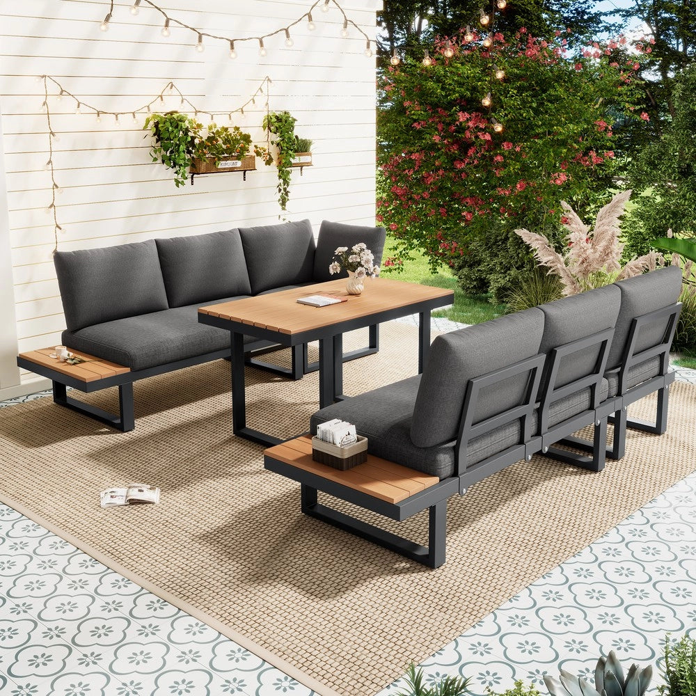 Set da Giardino con Tavolo e Sedie ad Angolo ¨C Xylo ¨C Grigio/Nero, Acciaio/Polyrattan