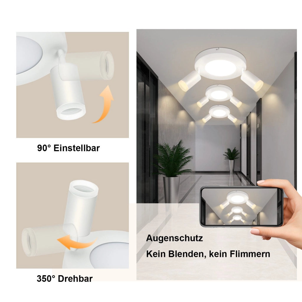 ZMH Faretto da soffitto 2 lampadine GU10 20W camera 3000k Girevole Orientabile in metallo 350°
