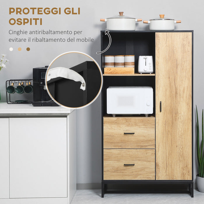 Credenza Mobile Alto Cucina con Armadietti e Ripiani 88x35x160 cm Legno e Nero