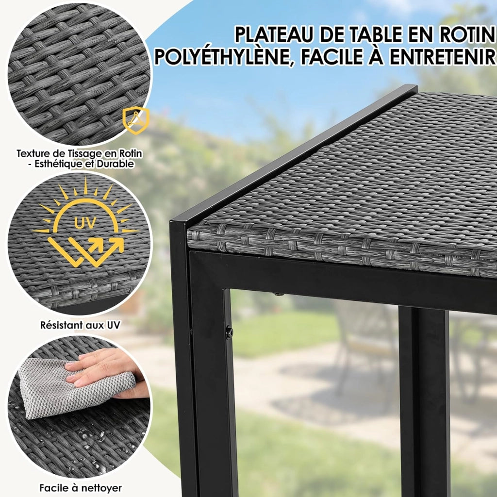 Tavolo da Giardino Rettangolare 4-6 Persone in PE Rattan e Metallo, 119x74 cm, Tavolo da Pranzo Esterno, Resistente alle Intemperie per Terrazza Balcone, Facile da Pulire,Grigio,4 PCS Gambe