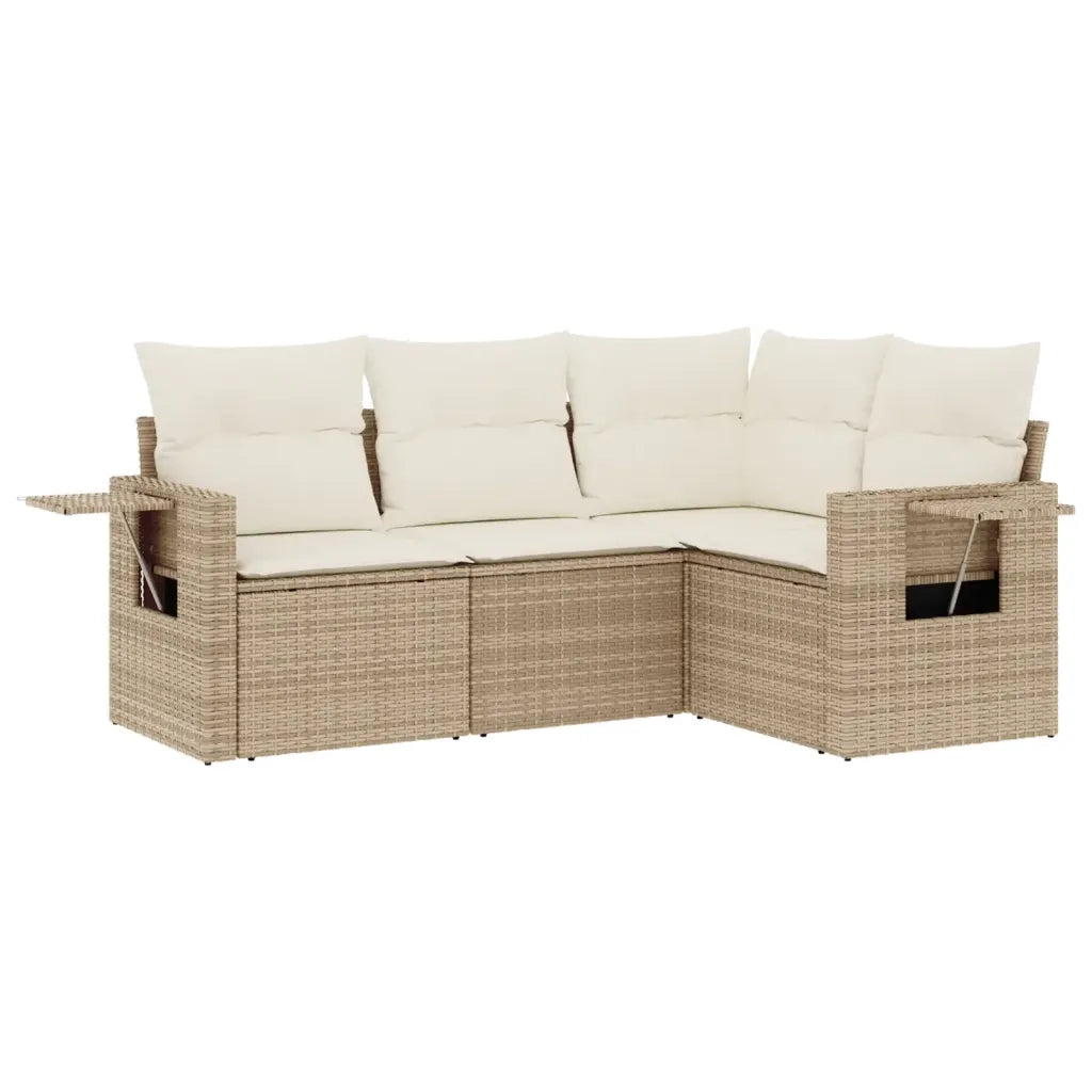 Set Divano da Giardino 4 pz con Cuscini-Sofa da Giardino-Divanetto da esterno Beige in Polyrattan 824586