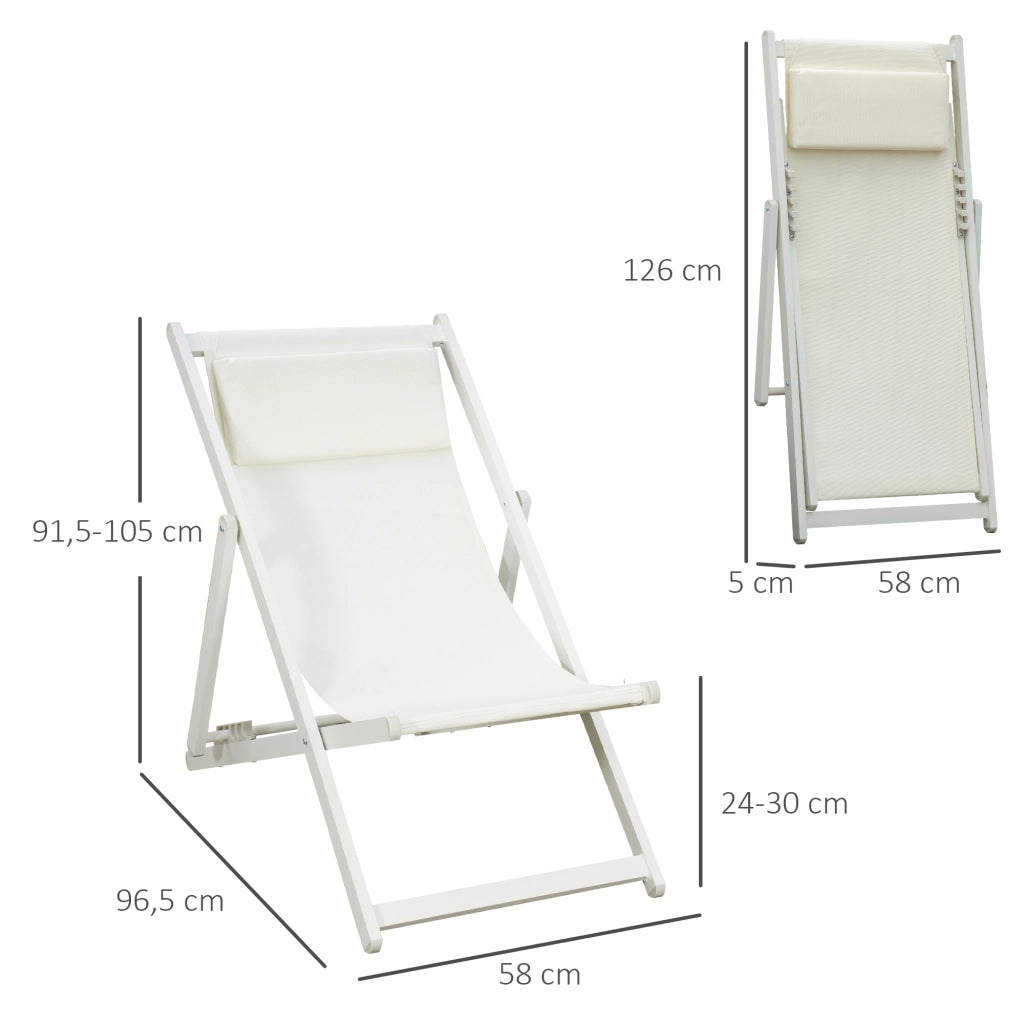 Set 2 Tumbonas Plegables ¨C Zephmum ¨C Aluminio, Respaldo Regulable, Blanco, 60x100x85 cm