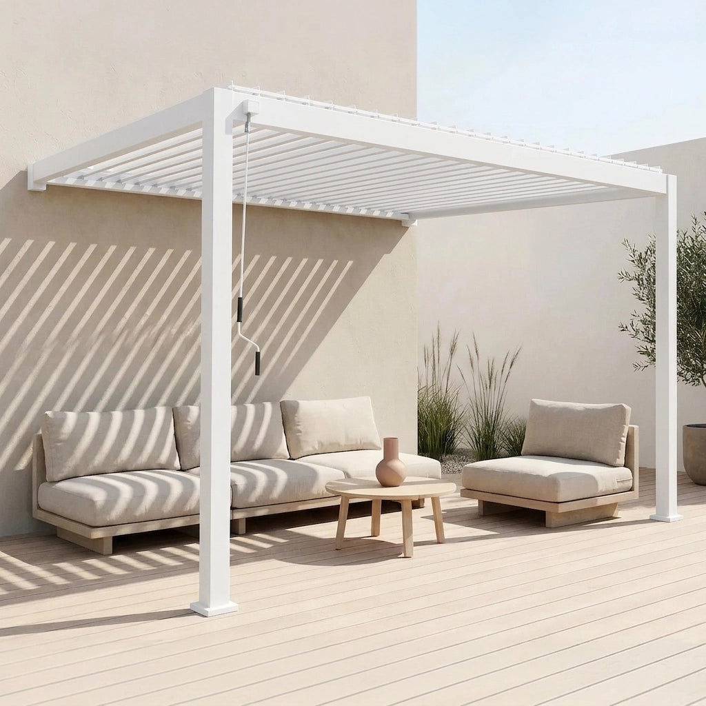 Pergola bioclimatica 3x4m in alluminio addossata, lame orientabili ,