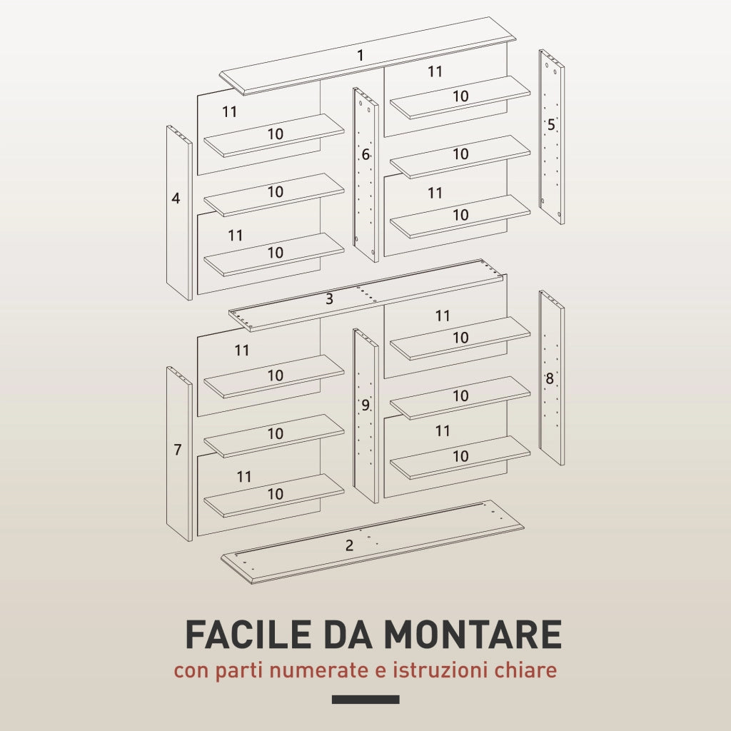 Mobile Libreria porta CD a 16 Ripiani dal Design Moderno in Legno. 106.5x24x126.3 cm. Naturale