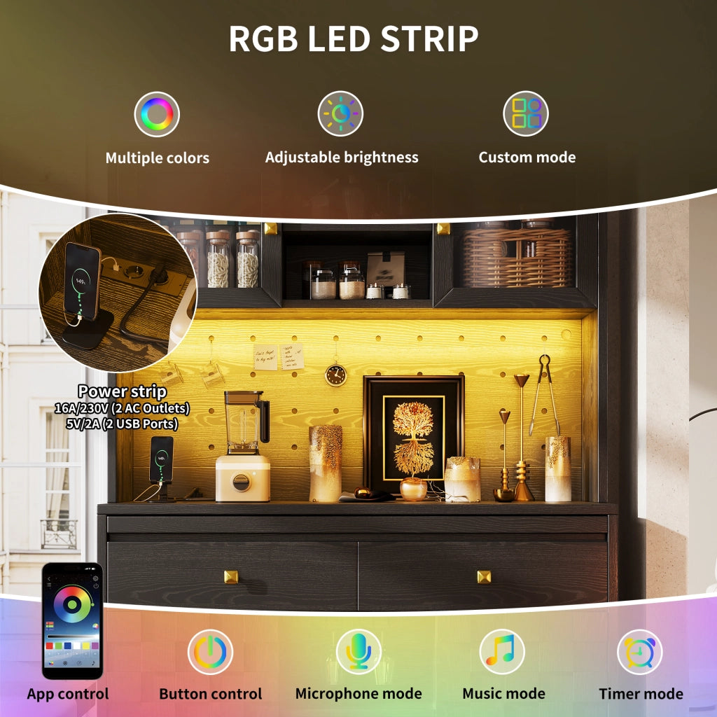 Colonna da cucina con 2 porte; LED RGB e USB - per cucina - in MDF e acrilico - 120×40×178 cm - nero