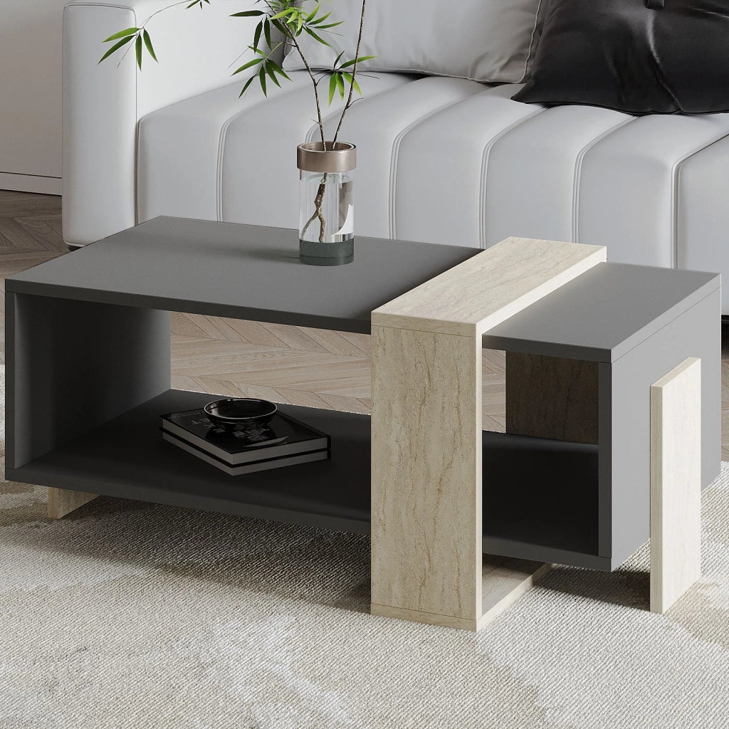Tavolino in legno "Meleni" - 90 x 49 x 40 cm - Grigio antracite