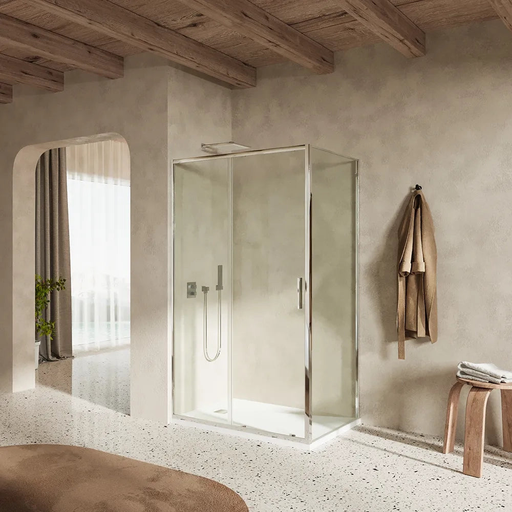 Box doccia slim 70x120cm con porta scorrevole e parete fissa profili cromati e vetro 6mm trasparente h190| Portofino
