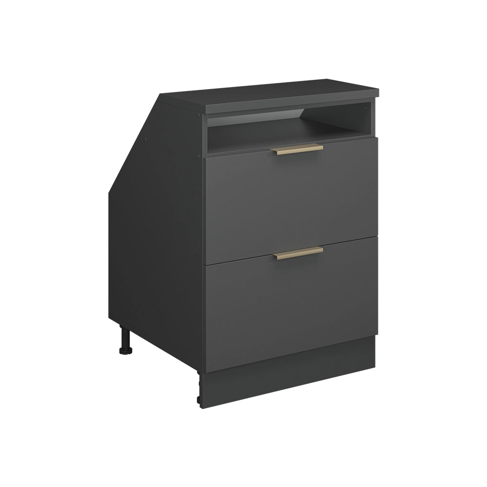 Mobile cucina sottotetto R-Line Antracite-oro/Antracite 60 cm con 2 cassetti, carcassa 60 cm profondità Vicco