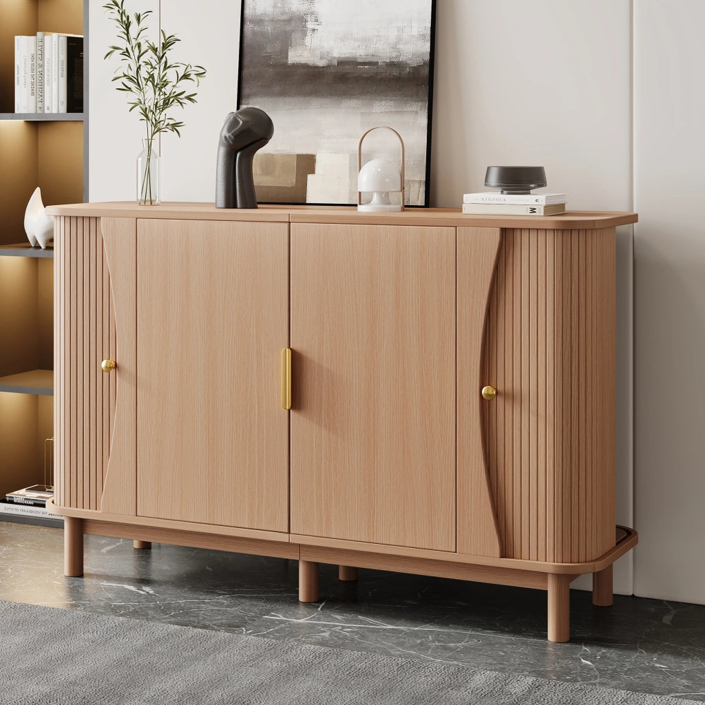 Sideboard in MDF 140x40x88 cm con 2 porte scorrevoli, finitura naturale noce