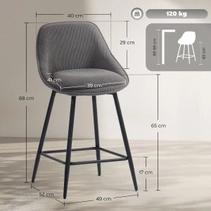 Set di 2 sgabelli da bar girevoli in tessuto effetto corda con struttura in acciaio, h 65 cm, grigio
