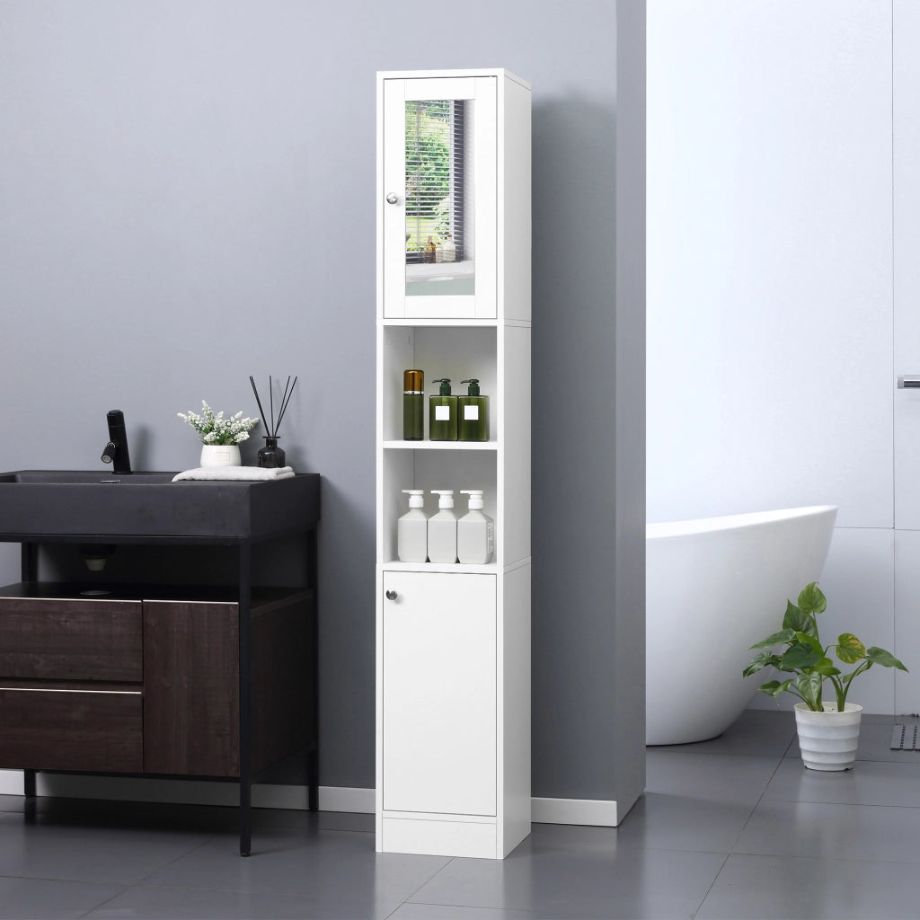 Armadio Bagno con Specchio ¨C zephmum ¨C Bianco Legno 30x28x180 cm