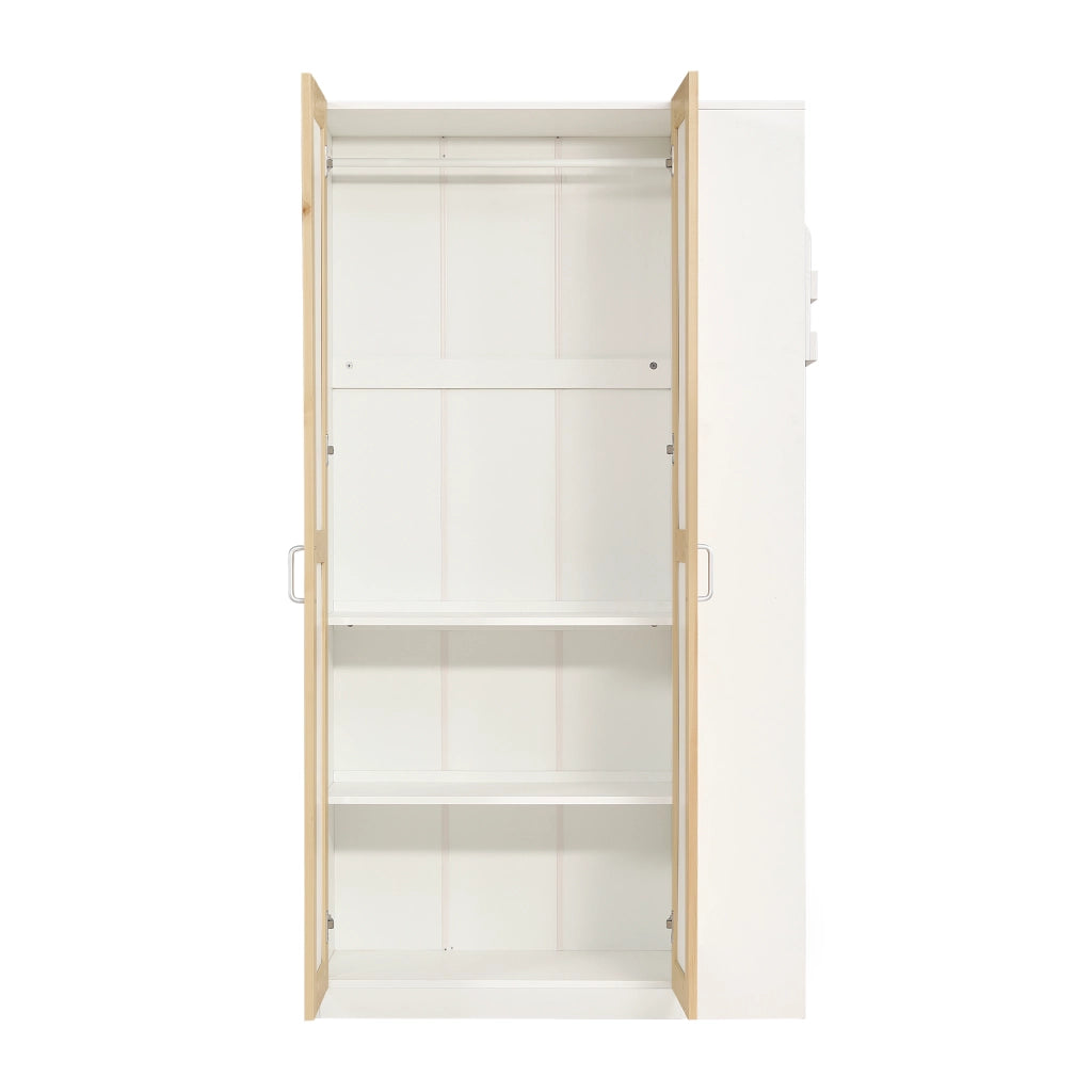 DESMIU Letto a castello bambino 90 × 200 cm con scala a 4 gradini, 6 ripiani, armadio laterale, senza materasso
