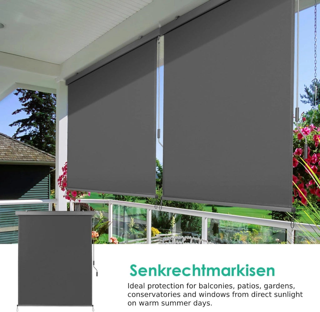 Tenda da Sole Verticale 250x160cm,Tende da Sole per Balconi,Protezione Solare, Resistente ai Raggi UV, Protezione Dal Vento e Sguardi Indiscreti, con Manovella, Grigio