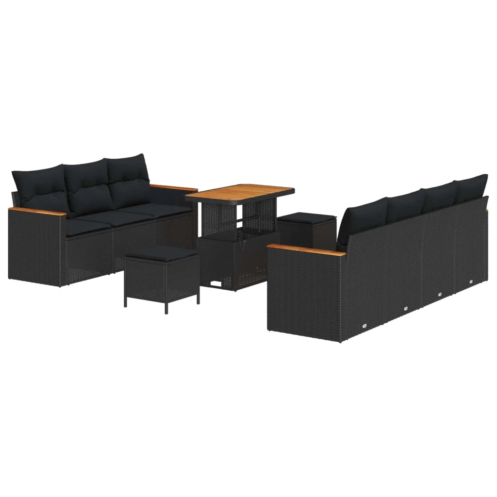 Set Divano da Giardino con cuscino 14 pcs Nero polyrattan 3364959