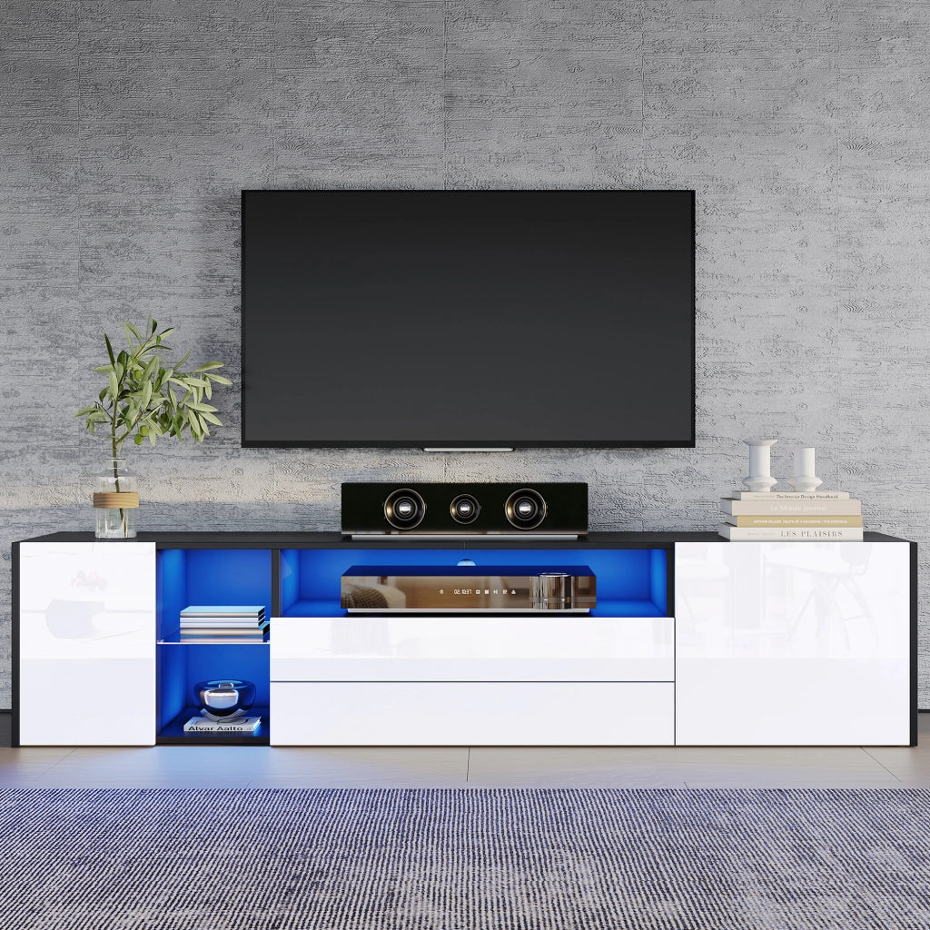 MOBILE TV 180x40x45 cm con LED 2 cassetti 2 ante bianco e nero lucido
