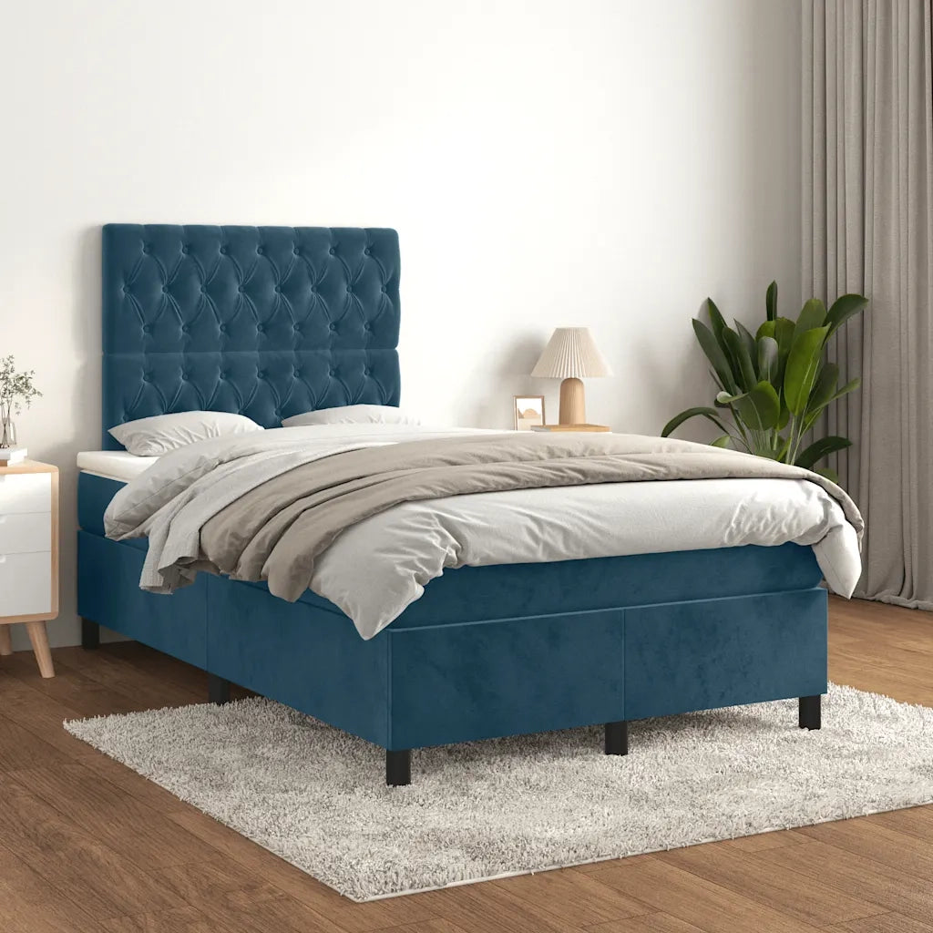 Giroletto a Molle con Materasso Blu Scuro 120x200 cm in Velluto 3143197