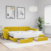 Divano Letto Estraibile con Cassetti Giallo 80x200cm in Velluto