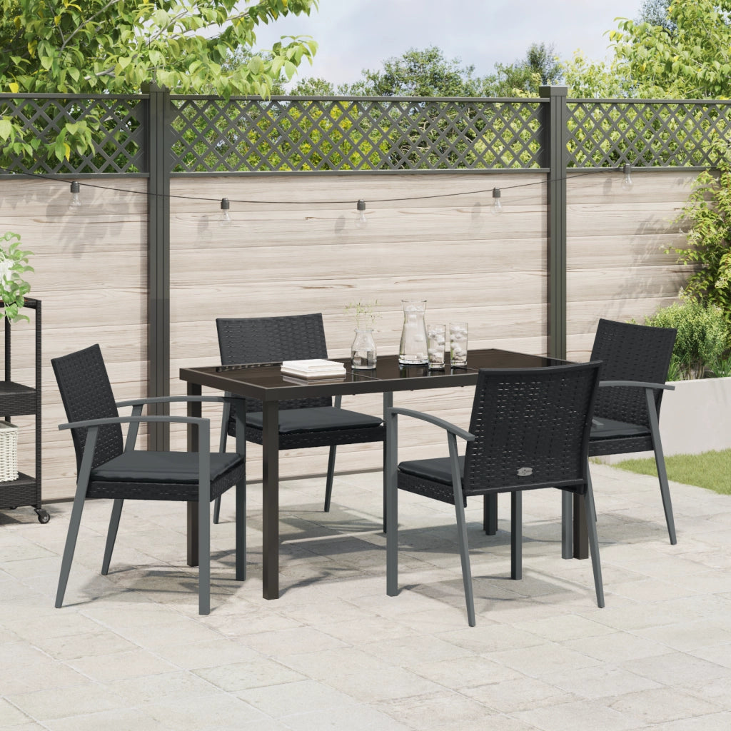 Set da Pranzo da Giardino in 5 Pezzi con Cuscini Nero in Polyrattan