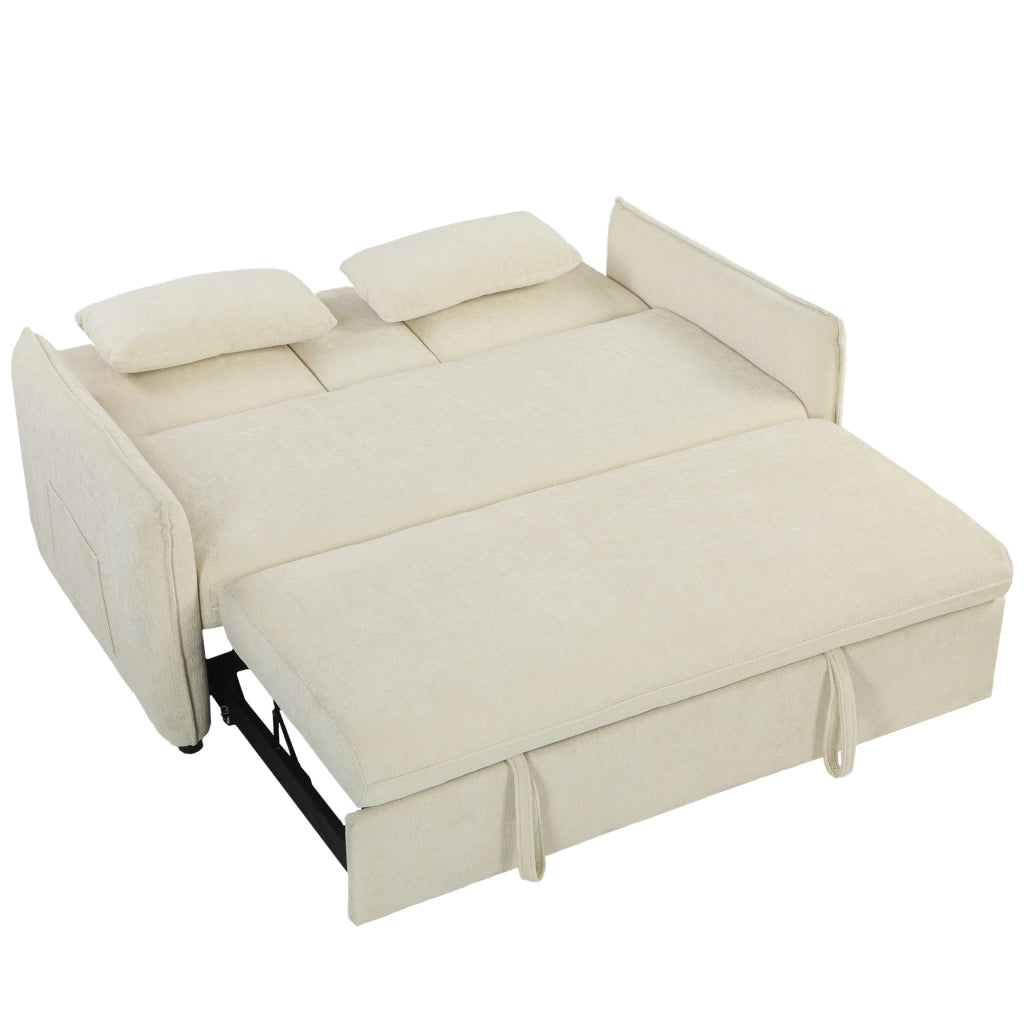 Divano letto 2 posti regolabile con braccioli, portaoggetti e tasche laterali ¨C zephmum ¨C Beige