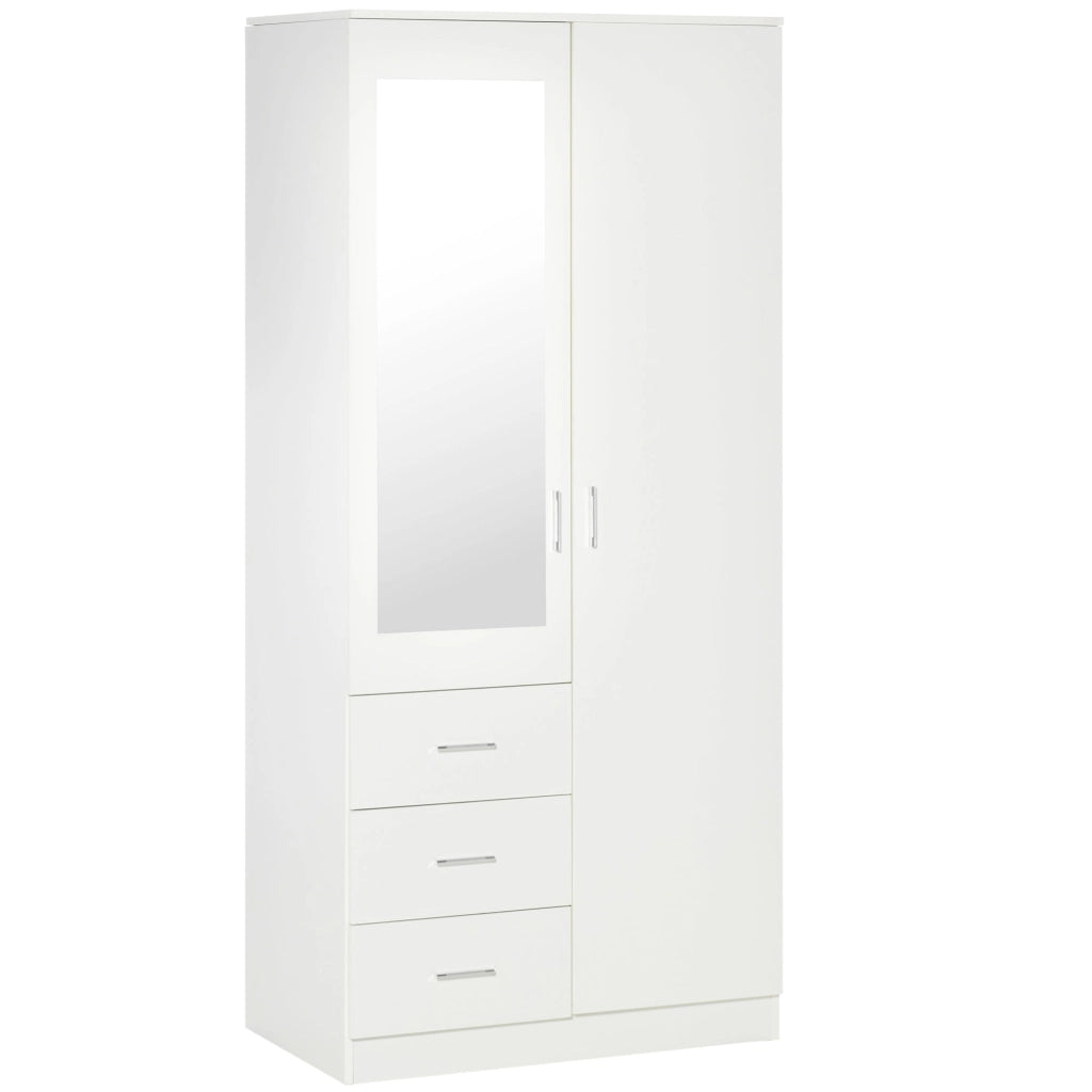 Armadio Moderno con Guardaroba 2 Ante 80x50x180 cm in Legno truciolare e Vetro Bianco