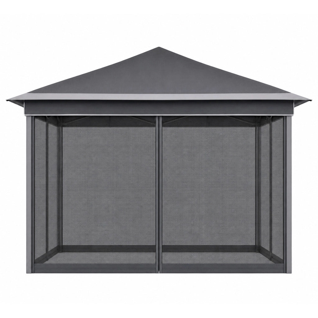 Gazebo Pieghevole Da Giardino Con Teli Zanzariera Laterali Copertura Oxford UV50+ Telaio Regolabile Pop Up Con Borsa Trasporto Outdoor 360 x 360 x 310 Cm Grigio Scuro
