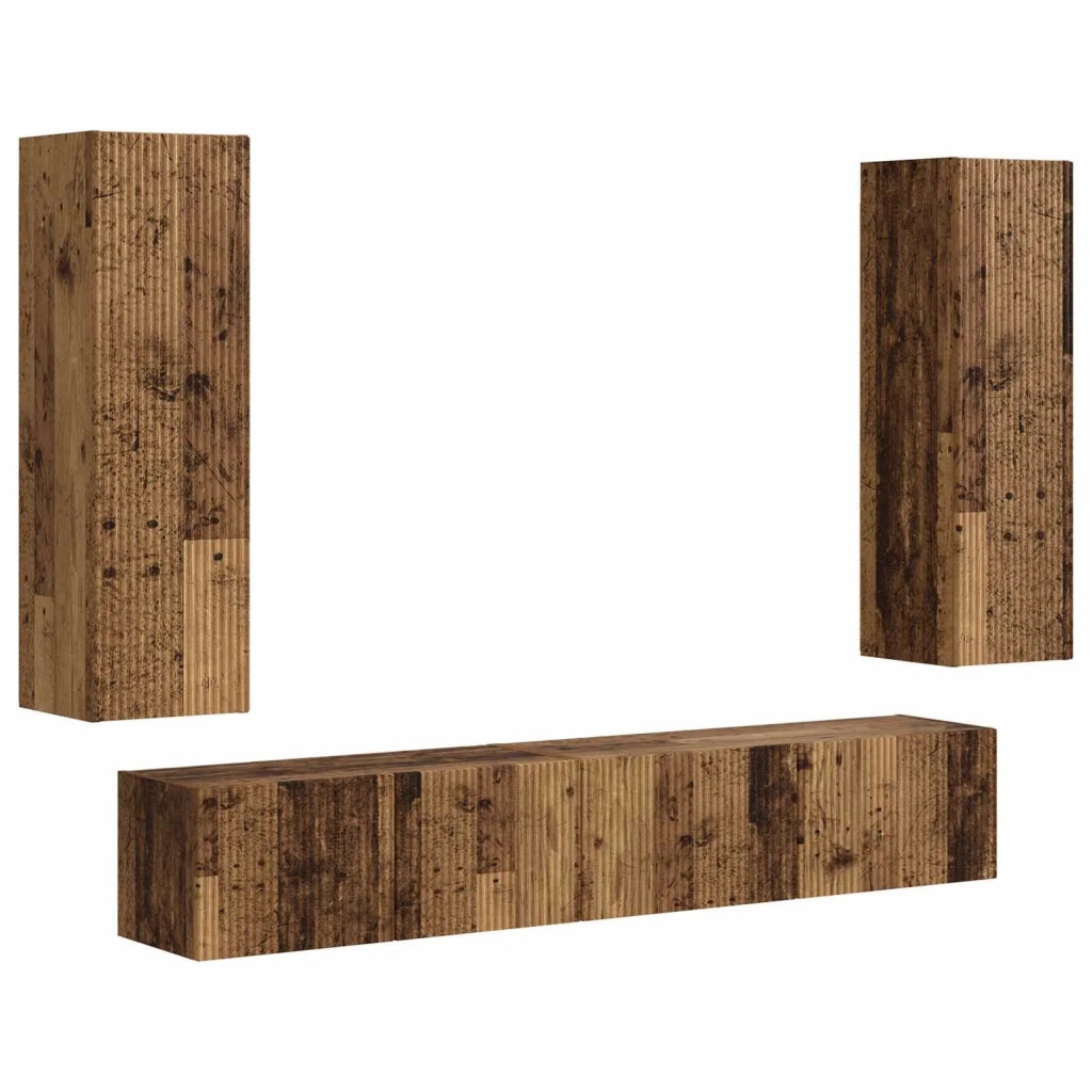 Set mobile TV 3 pz-Credenza per TV Legno vecchio Legno multistrato 460271