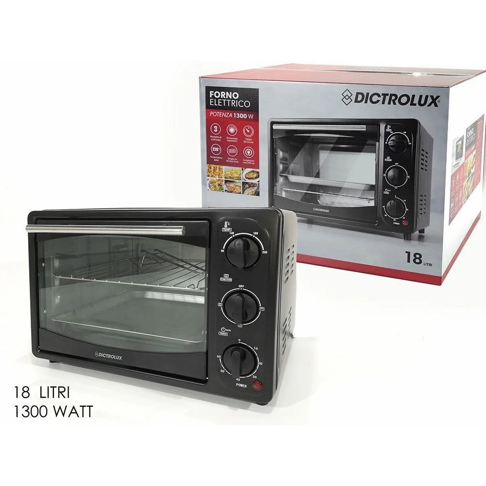 Trade Shop - Forno Fornetto Elettrico 18 Litri 1300w Con Timer Maglia Antiscottatura 3 Modalità Cottura -
