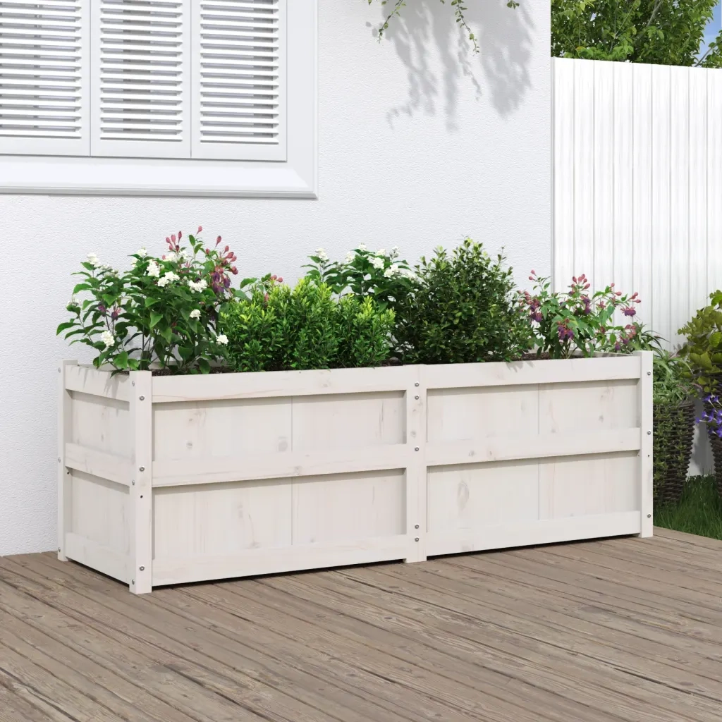 Fioriera da Giardino-Vaso da Esterno Bianca 150x50x50 cm Legno Massello di Pino