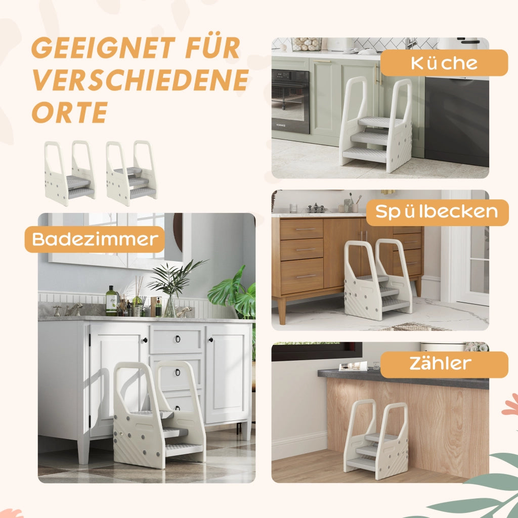Sgabello scaletta bambini regolabile 2-3 gradini ¨C Xylo ¨C grigio plastica antiscivolo con maniglia
