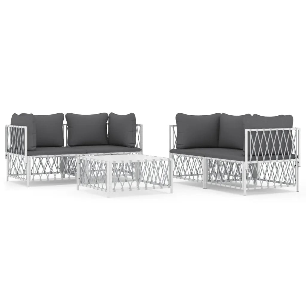 Set Salotto da Giardino 5 pz con Cuscini in Acciaio Bianco 3186824