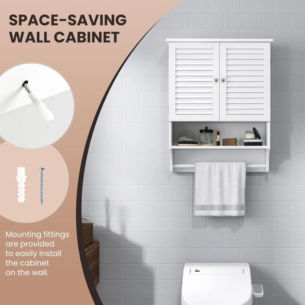 Armadio da Bagno Sospeso con 3 Ripiani, Pensile da Bagno, con Portasciugamani e Ripiano Regolabile, 58x22x75cm, 3 Colori