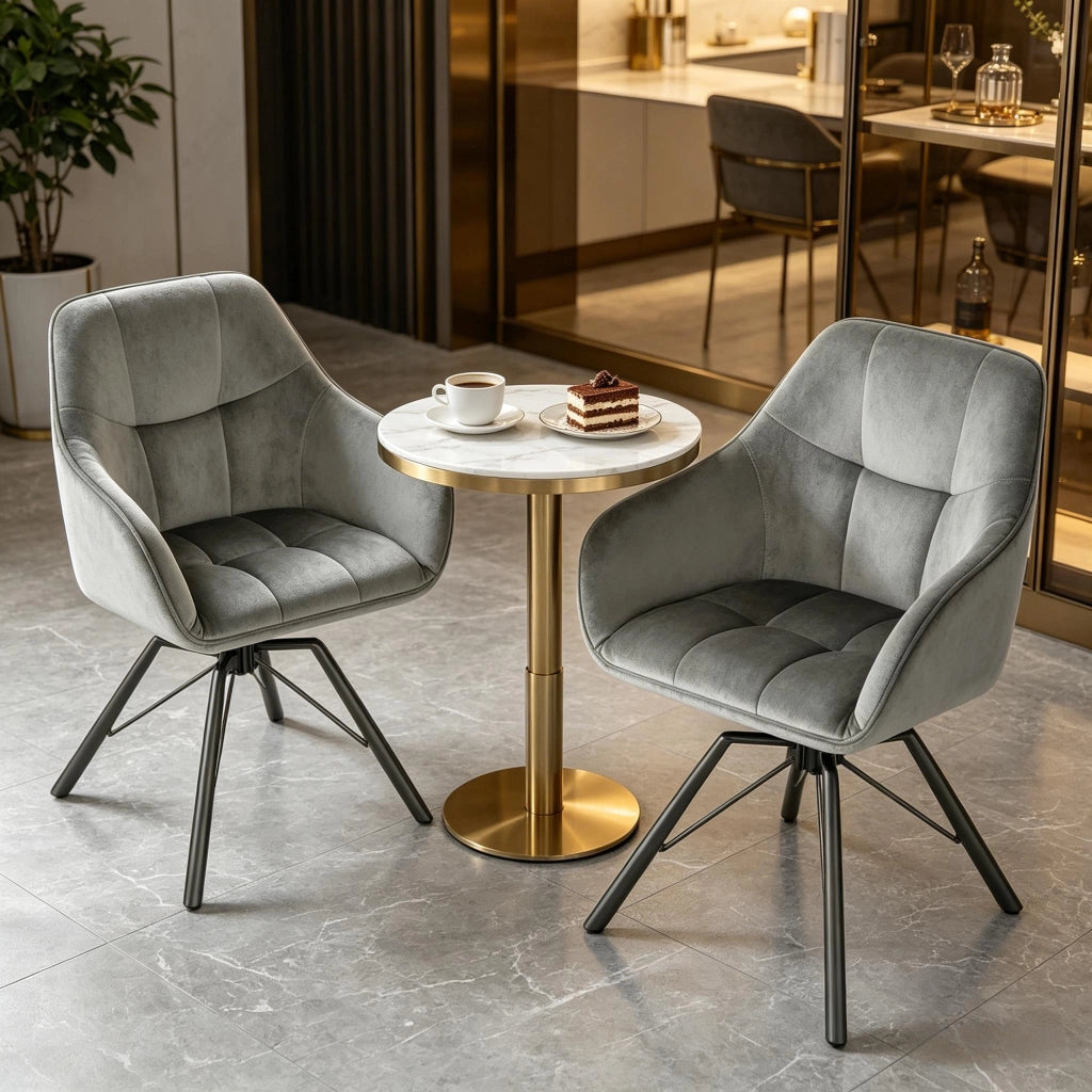 SEDIA GIREVOLE DA PRANZO 58,5 x 82,5 x 54,5 cm Velluto Grigio scuro Set da 2 pezzi