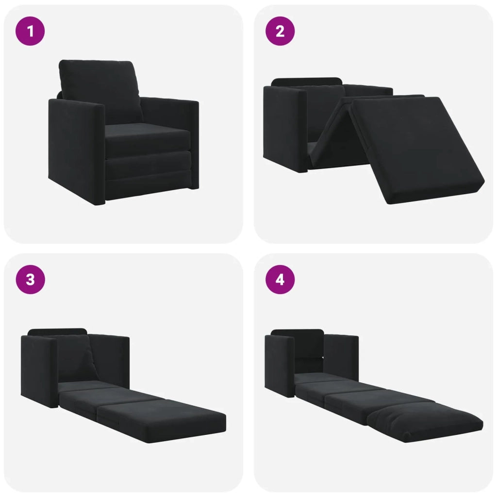 Divano letto | Sof¨¤ letto | Letto singolo Nero 74 x 77 x 81 cm Velluto