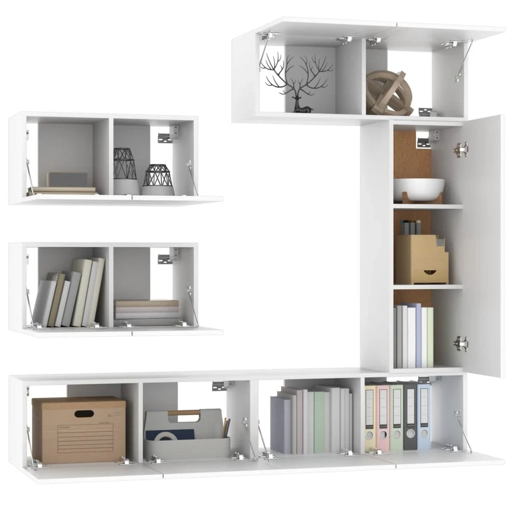 Set di mobili da 6 pezzi tra cui armadio credenza mobile TV televisore per soggiorno camera da letto salotto legno ingegnerizzato bianco 02_0025015